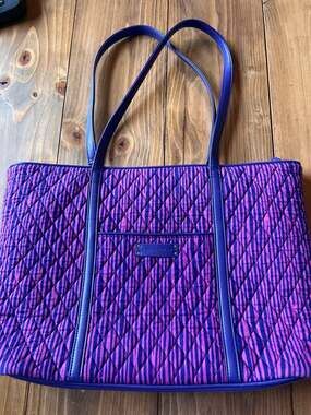 Vera Bradley Purple Trimmed Laptop Tote in Impressionista Stripe